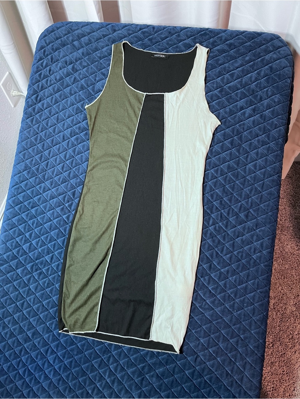 Papermoon Olive, Black & Cream Colorblock Ribbed Midi Dress